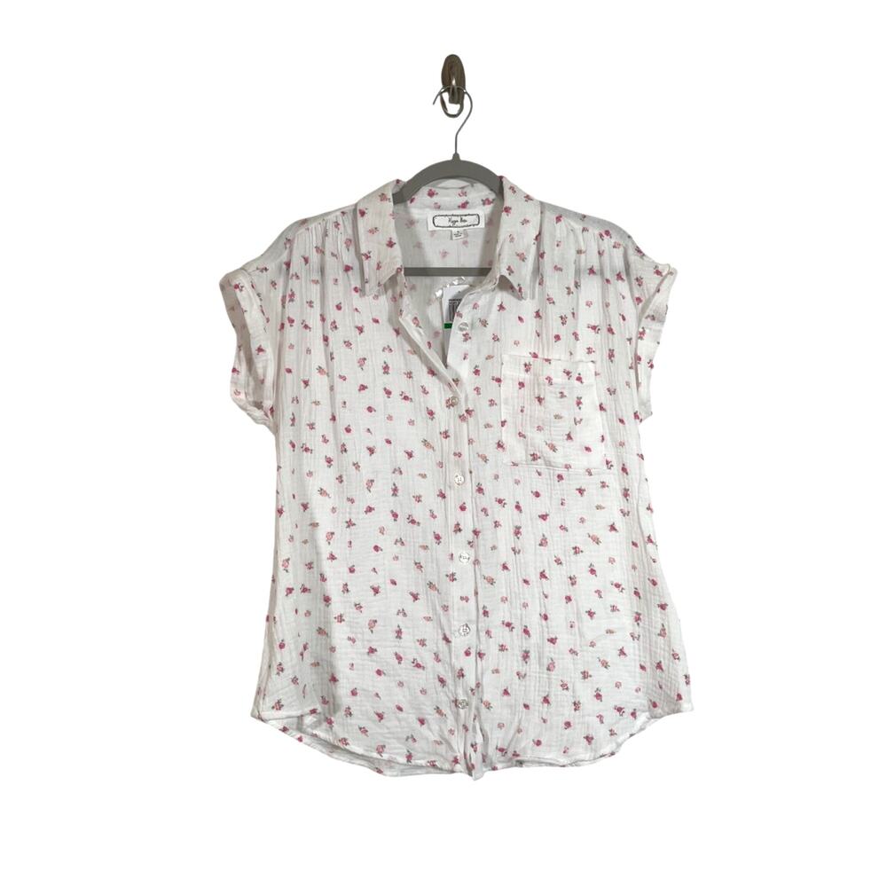 Hippie Rose Double Cotton Gauze Rose Floral Button Up Top Sz Large Cottage NWT